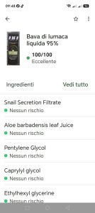 bava di lumaca 100/100 eccellente su yuka