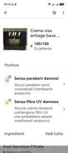 crema viso 100/100 eccellente su yuka