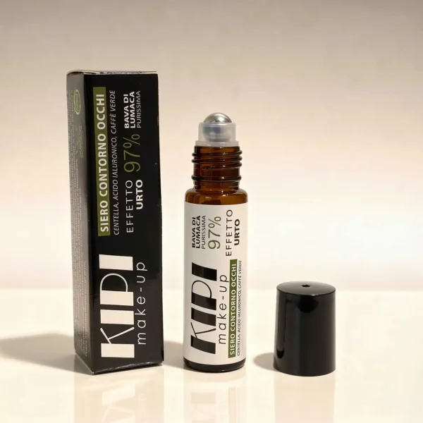Siero contorno occhi Kipi con 97% bava di lumaca purissima: trattamento defaticante e illuminante per borse e occhiaie.