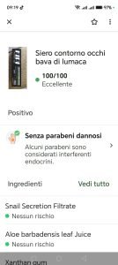 Siero controno occhi con valutazione 100/100 su Yuka