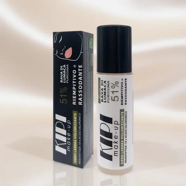Siero Labbra Rimpolpante Bava di Lumaca 51% Kipi Siero labbra volumizzante Kipi con 51% bava di lumaca e acido ialuronico: labbra rimpolpate e idratate.