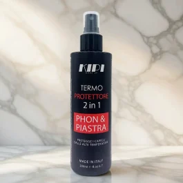 Termoprotettore capelli Kipi per phon e piastra: scudo invisibile contro il calore e azione anti-crespo.