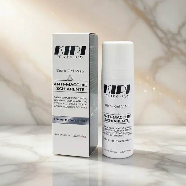 Siero Gel Viso Kipi illuminante e uniformante con Vitamina C, Niacinamide e Bava di Lumaca per contrastare le discromie cutanee.