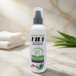 Crema corpo elasticizzante Kipi ai liposomi di bava di lumaca e olio di mandorle dolci per una pelle tonica e compatta.