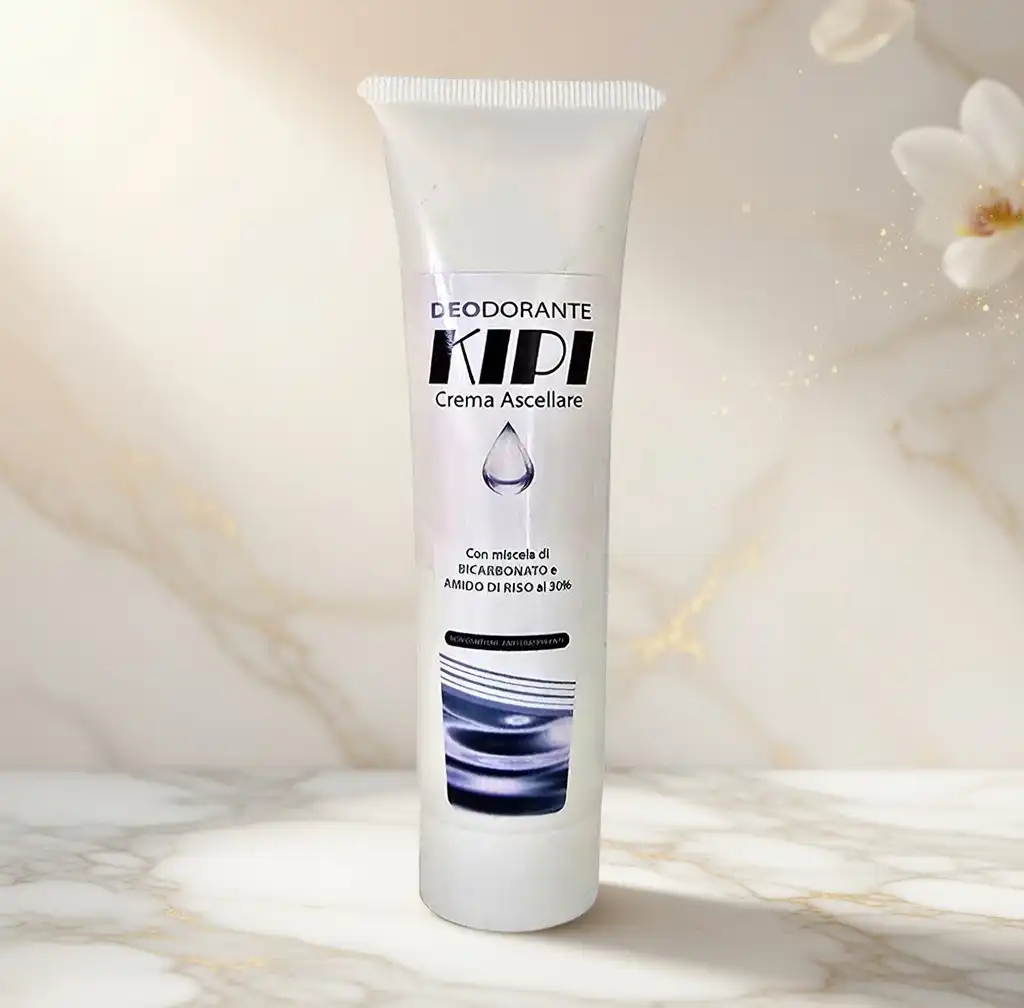 Deodorante in crema Kipi: protezione efficace e naturale per pelli sensibili, senza alcool e sali di alluminio.