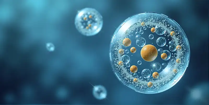 Rappresentazione grafica di un liposoma che racchiude principi attivi per favorire la penetrazione profonda nella pelle.