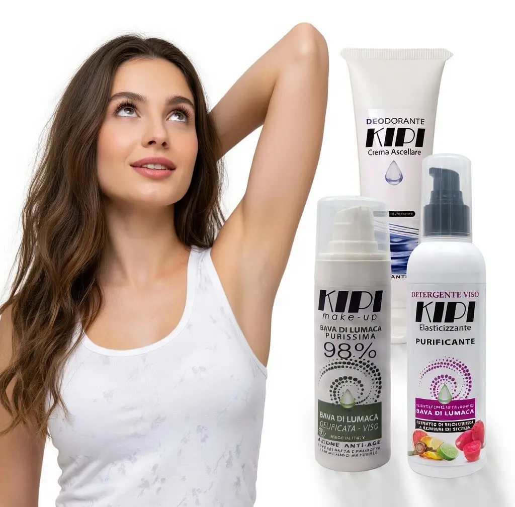 Set di prodotti Kipi: detergente bava di lumaca, bava pura e deodorante in crema per eliminare l'odore di cipolla.